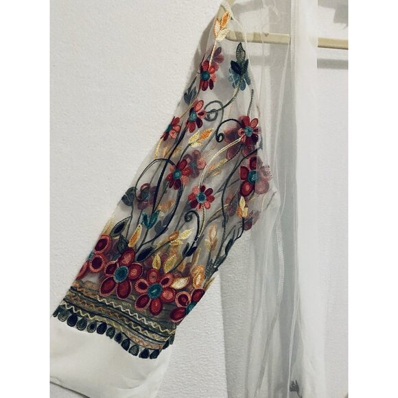 WoWo Top Womens Medium Embroidered Tulle Coverup Open Front Cardigan Boho Flirty - Picture 3 of 7